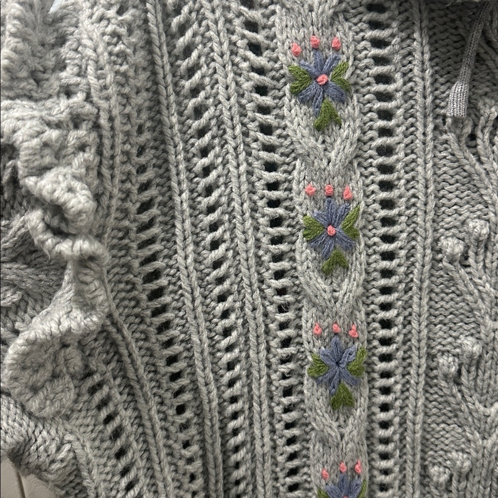 ZARA Embroidered Gray Flowery Sweater Front and Back Intricate Design Size M - Picture 3 of 9
